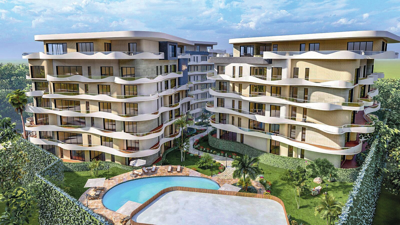 Vue aérienne de Makoni Résidences et de sa piscine paysagère